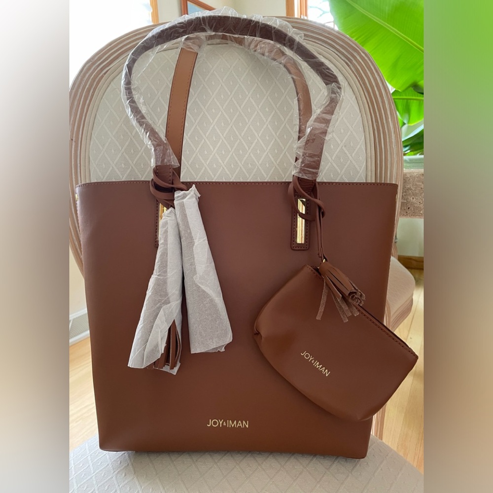 Joy & Iman Leather Brown Tote Bag, Brand New
